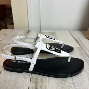 Karl Lagerfeld Paris Women’s 9.5 White Black Sandals Flip Flops Soterios New